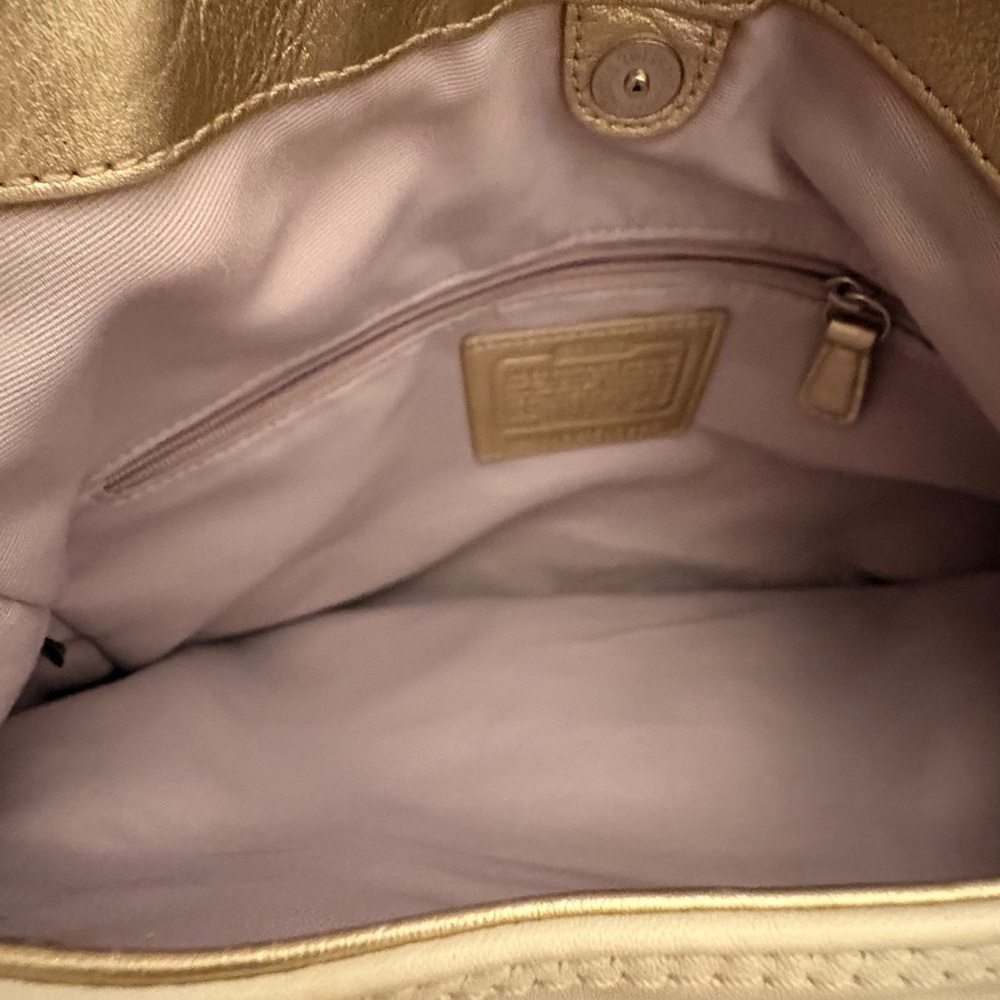 Coach Soho Lynn Metallic Gold and Ivory Leather Hobo Bag F17092 - Picture 7 of 9